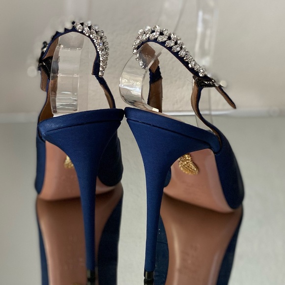New ๐ Aquazzura Blue Portrait Of A Lady Embellished Slingback Pumps 40 - Picture 3 of 15